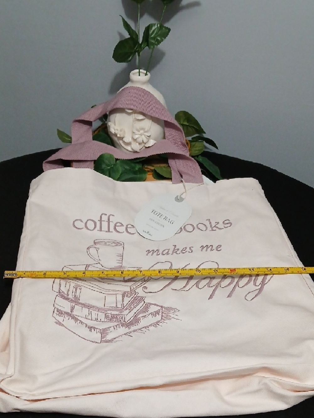 New! Coffee & Books Canvas Tote Bag in Light Pink NWT - Picture 5 of 10